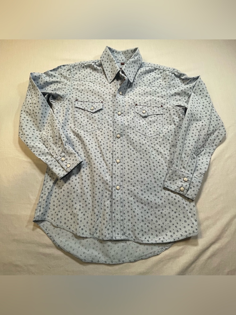 Rafter C Red Dirt Shirt Youth Large Western Pearl Snap Floral Long Sleeve Denim